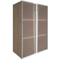 Шкаф книжный средний со стеклом в раме Лакобел без топа ЙАЛТАЛТ-СТ 2.4Р вхите Снежная Патина / Lacobel YALTALT-ST 2.4R white