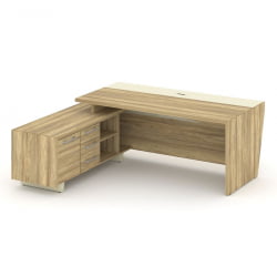 Стол руководителя с опорной тумбой, левый Корнер CОР.СРТ-20(Л) Гикори Песочный Ваниль / Corner COR.SRT-20(L)