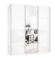 Шкаф-купе трехдверный Прайм 2100 Белое стекло/Зеркало/Белое стекло Белый снег
