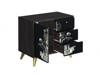 Комод Фьюжн КМ-002 АРТ Угольный камень/БИКЕР CАТ / камень/BIKER CAT