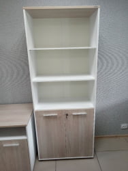 Шкаф 4 широкий верх открытый, низ закрытый Дека 10.19.111 Дуб Сантана светлый/Белый / Deka