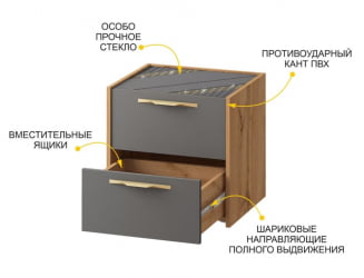 Тумба прикроватная Монако 902.07 Дуб Вотан Оникс Графит