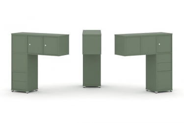 Надставка на стол низкая двухсторонняя + задняя стенка (5 шт.) + блок с 2-мя ящиками (2 шт.) + распашной фасад (3 шт.) CОНCЕПТ CН.ДНН-005 Кобо Белый металл / CONCEPT CN.DNN-005