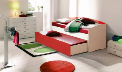 Выдвижная кровать для двоих детей детская выдвижная Дуб молочный/Лайм/Желтый матовый