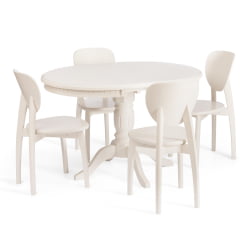 Стол СТЕФАНО круглый бук, мдф, Д90+30кс77см, Иворй вхите / STEFANO D90+30x77см, Ivory white