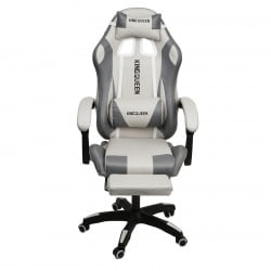Геймерское кресло 1208, замша, цвет бело-серый с массажем, арт 1208-Вхите-Грей / 1208-White-Grey