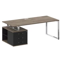 Стол руководителя с опорной тумбой , левый СХИФТ СК.СРТ-200 (Л) Тиквуд Темный/Антрацит / SHIFT SK.SRT-200 (L)