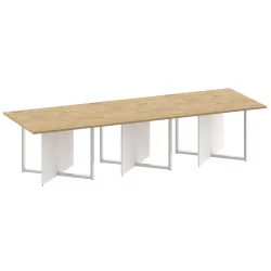Стол переговорный, тройной, прямоугольный СХИФТ СК.СП-КВ-110-3 Тиквуд Светлый/Белый / SHIFT SK.SP-KV-110-3