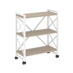 Стеллаж на колесных опорах - 3 полки ЛОФТ  ВР.Л-МСТ.К-3.8 Металл белый Дуб Аттик / LOFT VR.L-MST.K-3.8