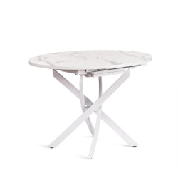 Раздвижной стол МАНЗАНА ЛДСП/ХПЛ/металл, 100 х 100+30 х 75 см, Мрамор светлый/белый / MANZANA ЛДСП/HPL/металл,