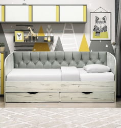 Кровать с продольной мягкой спинкой Софа №13 (800х1900) Ясень Анкор светлый Велюр 001