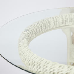 Комплект обеденный АНДРЕА ГРАНД (стол со стеклом+6 кресел+ подушки) ТCХ Вхите (белый), Ткань рубчик, цвет кремовый / ANDREA GRAND TCH White