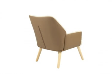 Кресло Харви бежевый с коричневой экокожей деревянные ножки