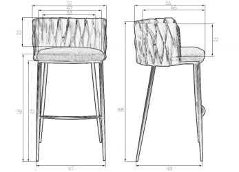 Стул барный ДОБРИН АМЕЛИА (серая ткань (Ф-48), темно-серый винтажный ПУ (МФ-12)) / DOBRIN AMELIA (F-48), PU (MF-12))
