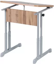 Парта одноместная эргономичный с углом наклона и пеналом (рост 3-7) Белая ЛДСП/Серая кромка/Металл Серый