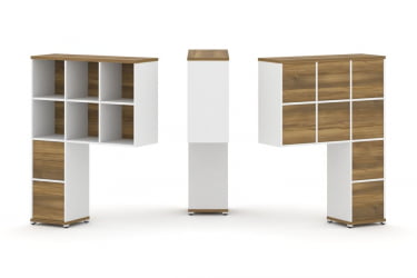 Надставка на стол высокая односторонняя + задняя стенка (8 шт.) + блок с 2-мя ящиками (1 шт.) + блок с 1-м ящиком (1 шт.) CОНCЕПТ CН.ОНВ-007 Сандал Янтарный Белый бриллиант Белый металл / CONCEPT CN.ONV-007