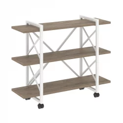 Стеллаж на колесных опорах - 3 полки ЛОФТ  ВР.Л-МСТ.К-3.8В Металл белый Тиквуд темный / LOFT VR.L-MST.K-3.8V