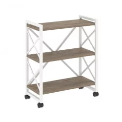 Стеллаж на колесных опорах - 3 полки ЛОФТ  ВР.Л-МСТ.К-3.8 Металл белый Тиквуд темный / LOFT VR.L-MST.K-3.8