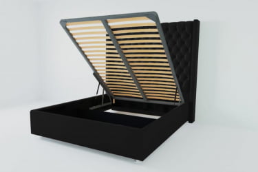 Мягкая интерьерная кровать &куот;Версаль Люкс&куот; с подъемным механизмом Материал фасада: Искусственная кожа; Спальное место: 1200х2000 мм; Цвет фасада: Кольт Ч; Цвет корпуса: Кольт Ч / "Версаль Люкс"