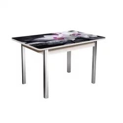 Стол нераздвижной 1,2 Победа, СТЕКЛО, опоры полуовал ХРОМ, Беленый дуб/Р041_78930 / дуб/R041_78930