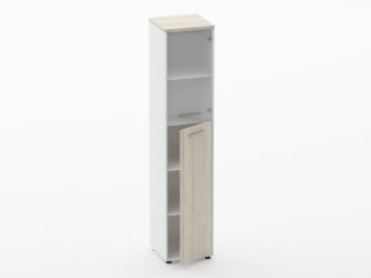 Шкаф 4 узкий  верх стеклянная дверь, низ закрытый Дека 10.19.19Пр Дуб Сантана светлый/Белый / Deka