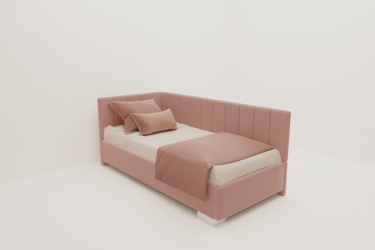 Детская кровать 190 90 ТЕРРА С ОРТОПЕДИЧЕСКИМ ОСНОВАНИЕМ (БЕРХОУСЕ) Цвет фасада: Бледно розовый; Материал фасада: Металл/Велюр; Спальное место: 900х1900 / (BERHOUSE)