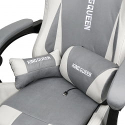 Геймерское кресло 1208, замша, цвет серо-белый с массажем, арт 1208-Грей-Вхите / 1208-Grey-White