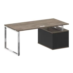 Стол руководителя с опорной тумбой , левый СХИФТ СК.СРТ-180 (Л) Тиквуд Темный/Антрацит / SHIFT SK.SRT-180 (L)