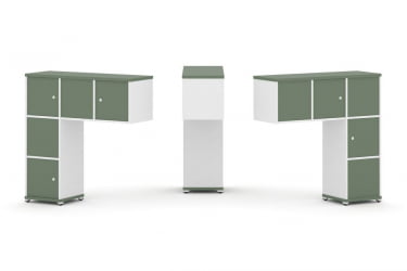 Надставка на стол низкая двухсторонняя + задняя стенка (5 шт.) + распашной фасад (5 шт.) CОНCЕПТ CН.ДНН-007 Кобо Белый бриллиант Белый металл / CONCEPT CN.DNN-007