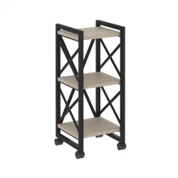 Стеллаж на колесных опорах - 3 полки ЛОФТ  ВР.Л-МСТ.К-3.4 Металл черный Дуб Аттик / LOFT VR.L-MST.K-3.4