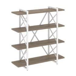 Стеллаж на регулируемых опорах - 4 полки ЛОФТ ВР.Л-МСТ.О-4.8В Металл белый Тиквуд темный / LOFT VR.L-MST.O-4.8V