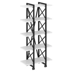 Стеллаж на колесных опорах - 5 полок ЛОФТ ВР.Л-МСТ.К-5.4В Металл черный Белый Бриллиант / LOFT VR.L-MST.K-5.4V