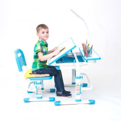 Комплект парта и стул с чехлом РИФФОРМА Комфорт-07 Белый Голубой / RIFFORMA Comfort-07