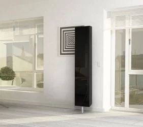 Поворотный шкаф в черном глянцевом стекле Зум Шелф Беленый дуб