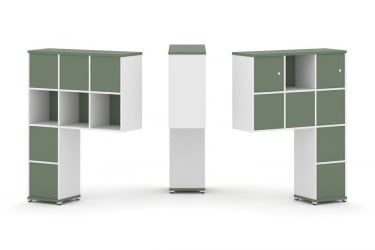 Надставка на стол высокая двухсторонняя + задняя стенка (8 шт.) + блок с 1-м ящиком (2 шт.) + распашной фасад (2 шт.) CОНCЕПТ CН.ДНВ-007 Кобо Белый бриллиант Белый металл / CONCEPT CN.DNV-007