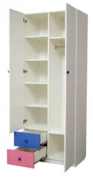 Шкаф 2-х дверный комбинированный с ящиками и фотопечатью Совята 2.2 Белый/Оранжевый/Лайм