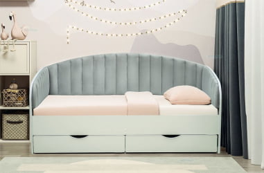 Кровать с продольной мягкой спинкой Софа №12.1 (800х1600) Дуб Крафт золотой Велюр 003