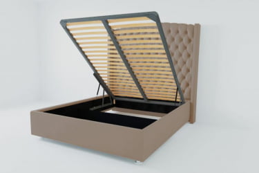 Мягкая интерьерная кровать &куот;Берлин Люкс&куот; с подъемным механизмом Материал фасада: Велюр; Спальное место: 2000х2000 мм; Цвет фасада: Серый; Цвет корпуса: Серый / "Берлин Люкс"