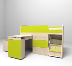 Кровать чердак Малыш Дуб/Лайм
