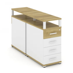 Тумба двухсторонняя опорная приставная с 4-мя ящиками и надставкой CОНCЕПТ CН.ДТГО-003 Б/В Дуб Винченцо Белый бриллиант Белый / CONCEPT CN.DTGO-003 B/W