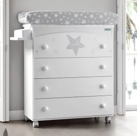 Детский комод Микуна Естела пеленальный Б-970 вхите/грей матрасик грей старс / Micuna Estela B-970 white/grey grey stars