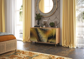 Комод Фьюжн КМ-003 дуб крафт золотой/ТРОПИCАЛ / золотой/TROPICAL