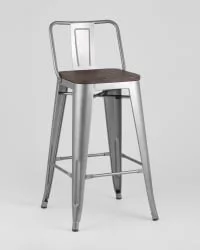 Стул полубарный Толикс Воод со спинкой Серебристый / Tolix Wood