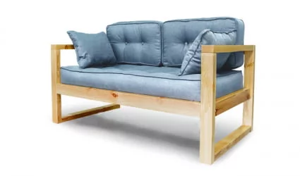 Диван двухместный ДЕмоку Д-2 небесно-голубой_натуральный / DEmoku