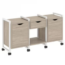 Тумба на колесных опорах наборная. Вариант №7 ЛОФТ ВР.Л-ТН-7.К Металл белый Дуб Аттик / LOFT VR.L-TN-7.K