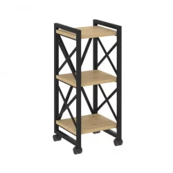 Стеллаж на колесных опорах - 3 полки ЛОФТ  ВР.Л-МСТ.К-3.4 Металл черный Тиквуд светлый / LOFT VR.L-MST.K-3.4