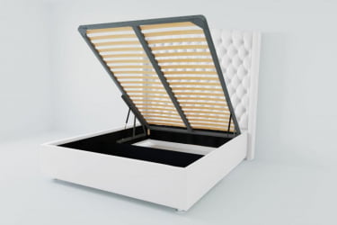 Мягкая интерьерная кровать &куот;Берлин Люкс&куот; с подъемным механизмом Материал фасада: Искусственная кожа; Спальное место: 2000х2000 мм; Цвет фасада: Белый; Цвет корпуса: Белый / "Берлин Люкс"