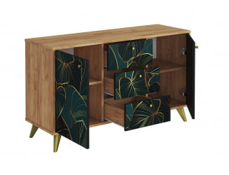 Комод Фьюжн КМ-003 дуб крафт золотой/ТРОПИCАЛ / золотой/TROPICAL
