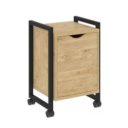 Тумба на колесных опорах с распашным фасадом ЛОФТ ВР.Л-Т2.К Металл черный Тиквуд светлый / LOFT VR.L-T2.K