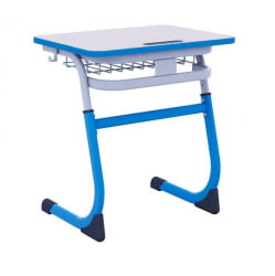 Парта одноместная регулируемая по высоте СМАРТЙ 600х500 с углом наклона столешницы и антивандальной полиуретановой кромкой (рост 3-5) Голубой/Серый / SMARTY